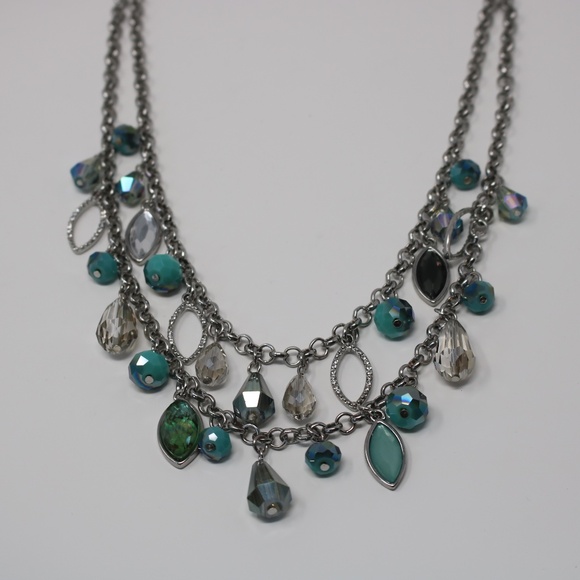 Simply Vera Silver Tone Double Chain Crystal Rhinestone & Faux Set Gems Necklace - Picture 3 of 7